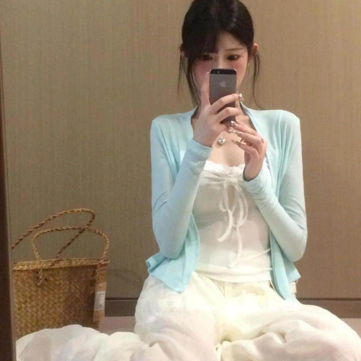 韩系纯欲风修身显瘦白色背心吊带夏季气质甜美粉色开衫上衣两件套