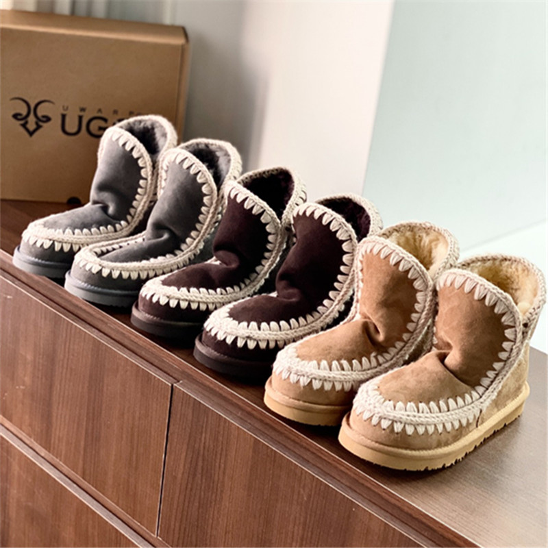 纯原澳洲加厚羊皮毛一体保暖厚底雪地靴时尚套筒纯手工缝线毛线靴