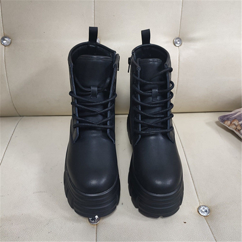 英伦风马丁靴女款2025新款春秋单靴真皮厚底高跟小个子内增高短靴