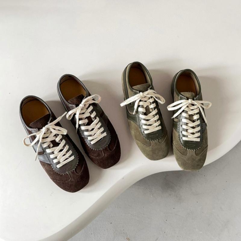 拼色真皮平底德训鞋2024秋冬新款