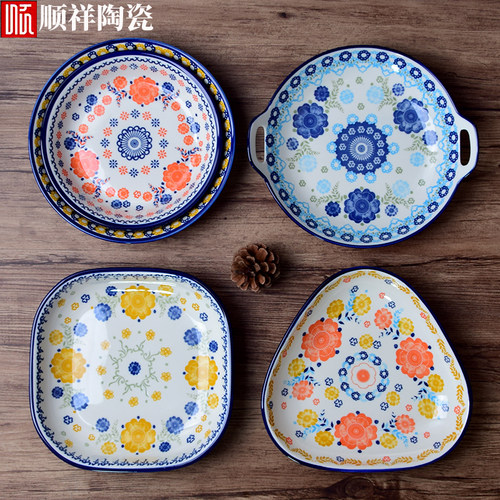 釉下彩顺祥陶瓷四方饭碗