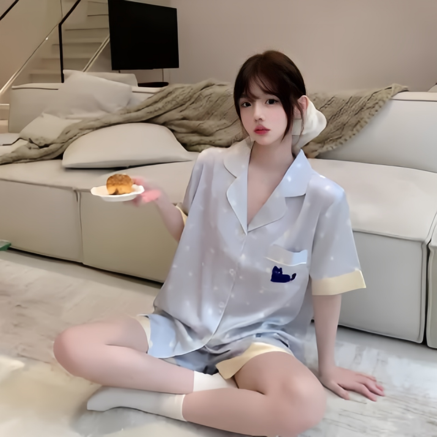 赵露思同款真丝波点夏季睡衣套装