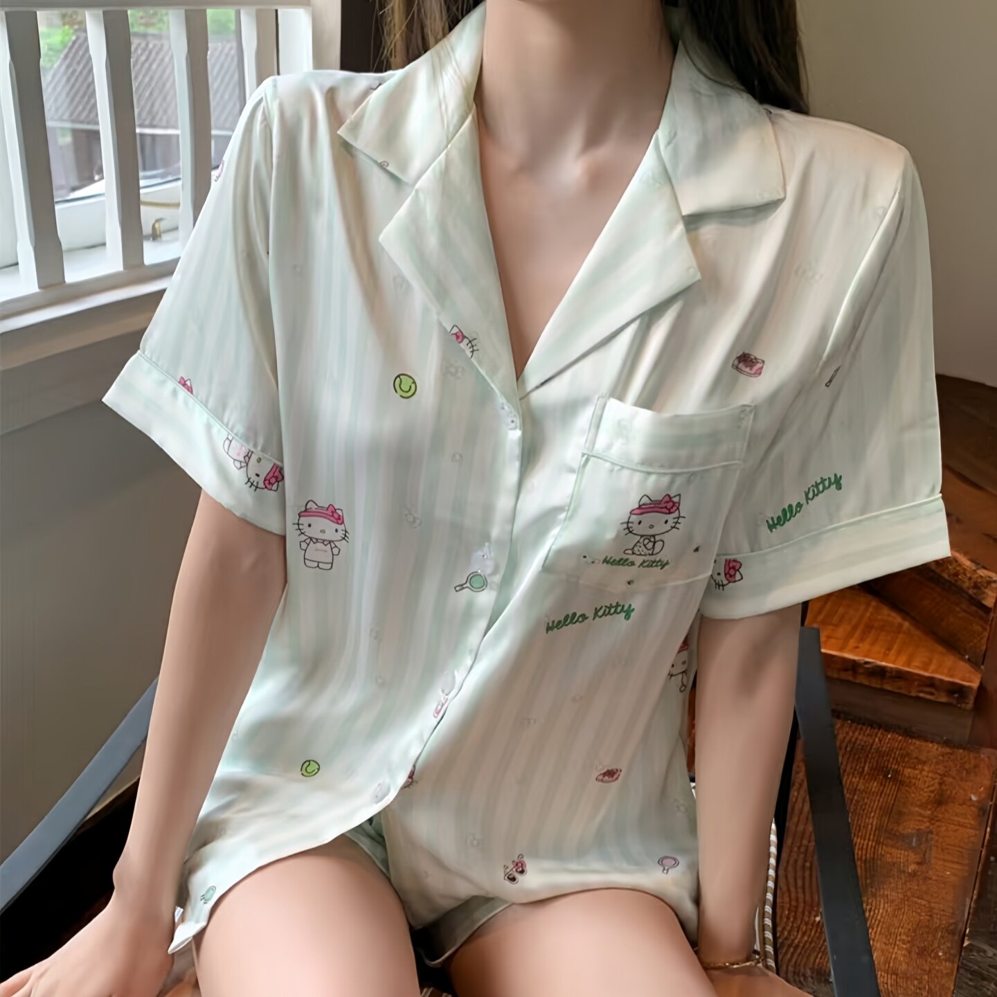 HelloKitty真丝睡衣三件套夏季