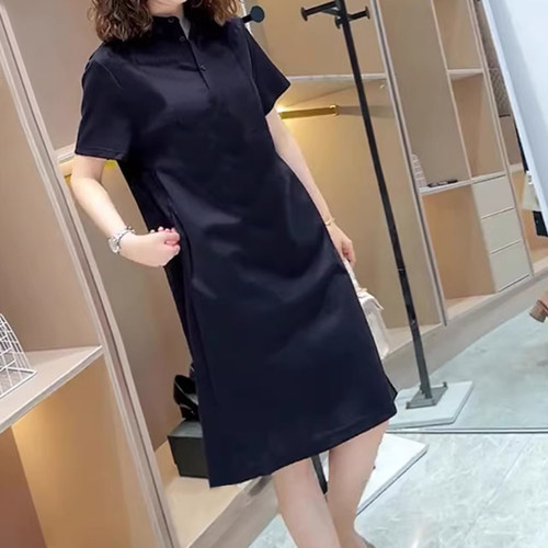 大码女装2026新款胖mm气质显瘦赫本风小黑裙子立领针织棉连衣裙女