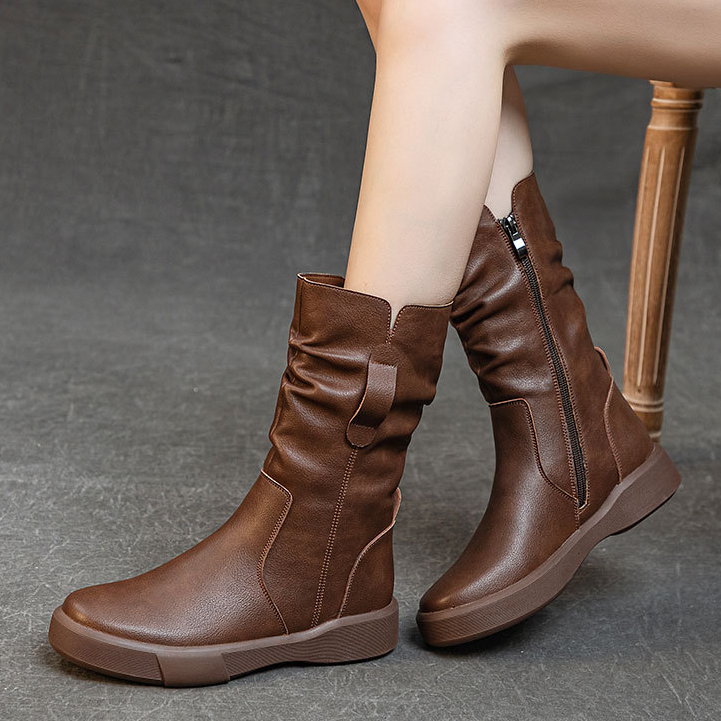 真皮大码复古加绒马丁靴中筒靴女2026秋冬新款厚底百搭透气女鞋