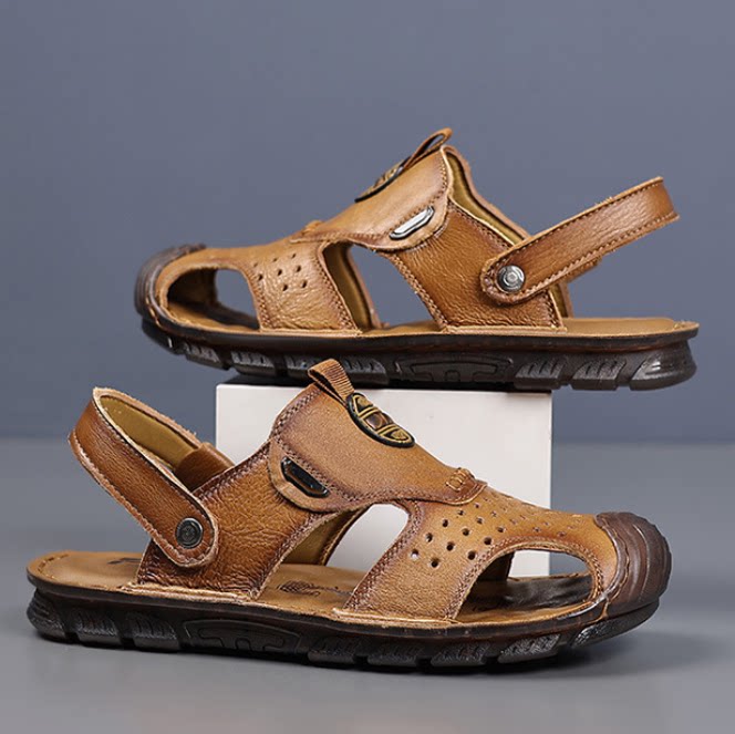 头层牛皮包头男士凉拖鞋2026夏新款牛筋底两穿沙滩鞋开车鞋男鞋