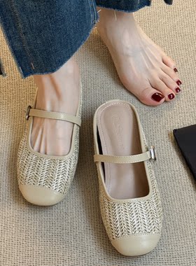 夏季法式复古内增高包头半拖女鞋