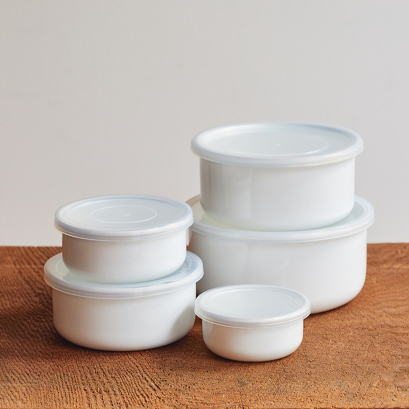 搪瓷碗加厚纯色带盖密封保鲜罐茶叶饼干猪油调味料储物健康沙拉碗