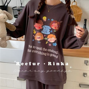 reefur rinka 春秋圆领套头可爱宽松印花家居服睡衣套装