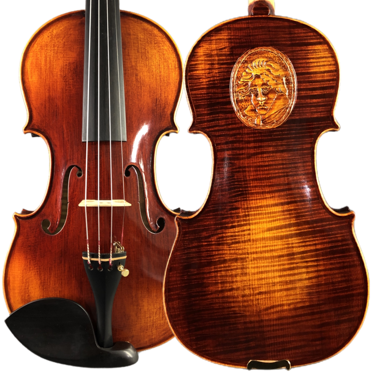 艺鸣乐器 专业纯手工背板雕刻贝多芬虎纹花纹小提琴 演出展览收藏