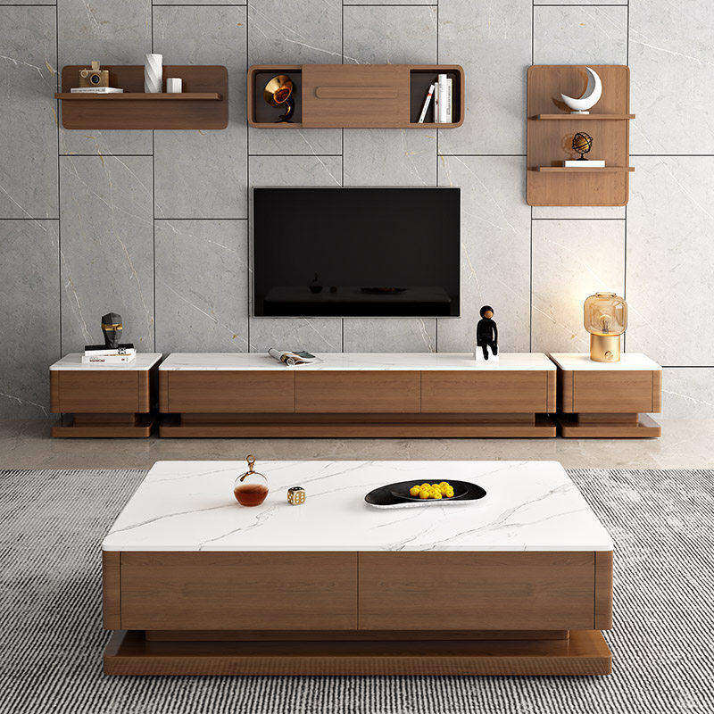 中古风2026年新款电视柜胡桃色实木茶几组合简约现代客厅家用地柜