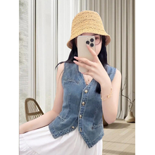 牛仔马甲女款夏季后背系带无袖坎肩背心马夹外套短款v领马褂上衣
