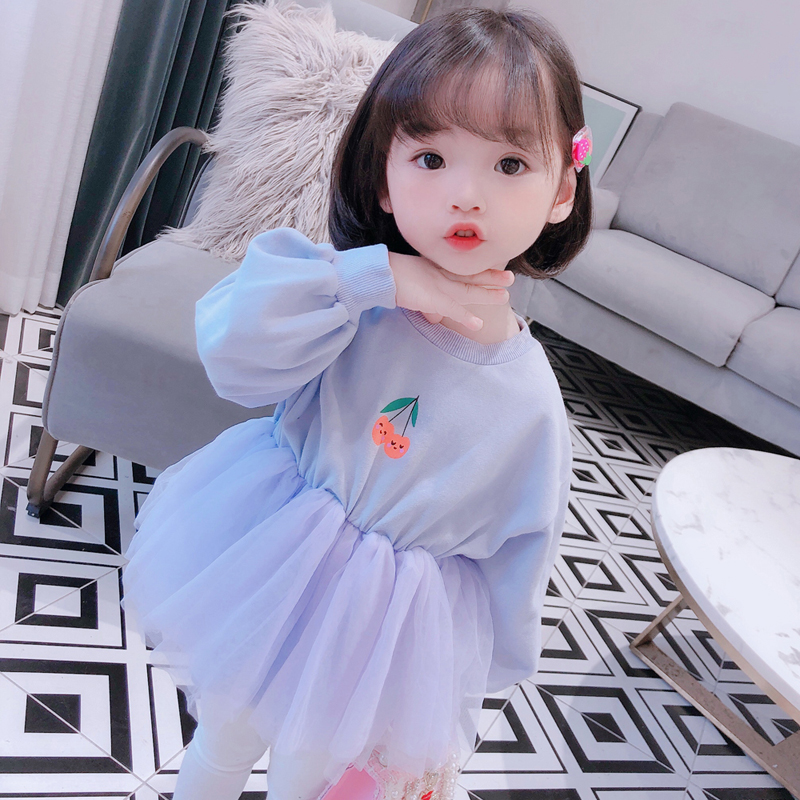 女童洋气卫衣裙2020秋装新款中小童长袖女宝宝泡泡袖公主纱裙上衣