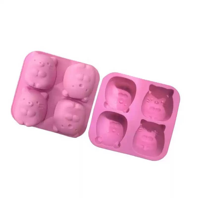 4连儿童卡通动物土拨鼠硅胶蛋糕点心烘培模具手工皂基母乳皂模具