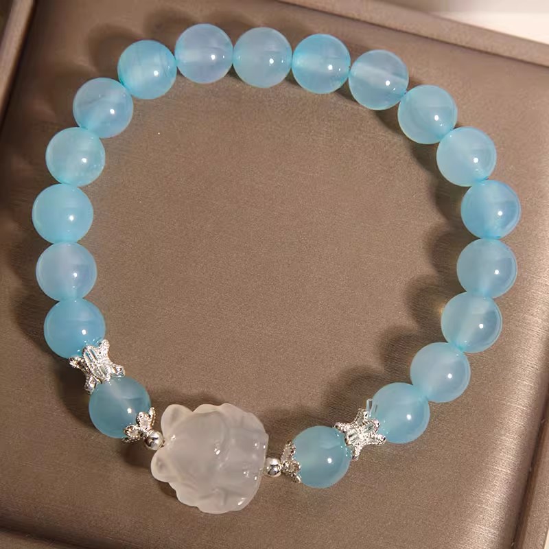 高级感新中式蓝玛瑙水晶手链女轻奢小众招财转运白玉髓九尾狐手串