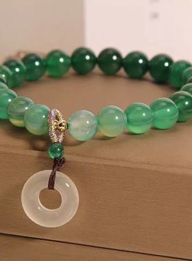 小众设计森系渐变绿玛瑙手串高级