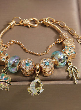 鎏金星月潘家风格手链轻奢满钻串珠小众高级感手串手饰送闺蜜礼物