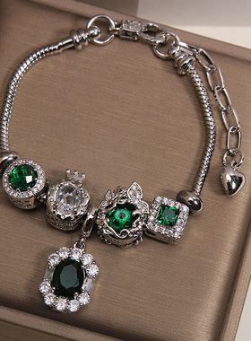 闭眼入潘家风绿水晶手链女微镶祖母绿吊坠轻奢高级感百搭精致首饰