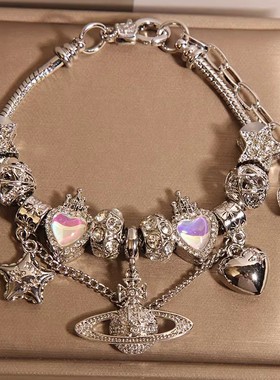 潘家风格高级感爱心手链女款中式轻奢小众精致梦幻星球吊坠手串