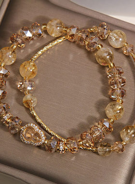 天然黄塔晶多层手链女招财葫芦香槟金超闪水晶手串轻奢高级感手饰