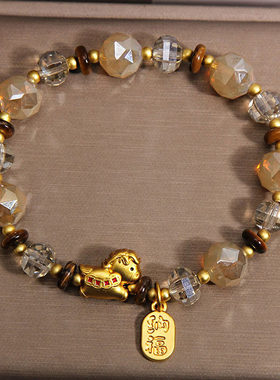 新中式切面水晶手链女虎眼石算盘珠串珠手链时尚百搭马年招财手串