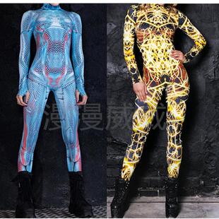 新款万圣节 3D数码印花 cosplay扮演女装紧身长袖连体裤