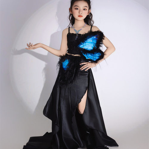 六一女童包臀裙小众设计女王风精灵蝴蝶T台秀服优雅暗黑法式长裙