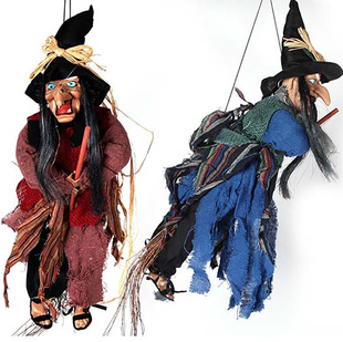 万圣节女巫小吊鬼鬼屋密室酒吧恐怖装饰道具声控发光扫把巫婆鬼