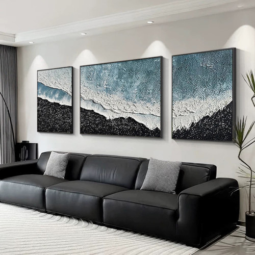 星海手绘黑白抽象肌理油画