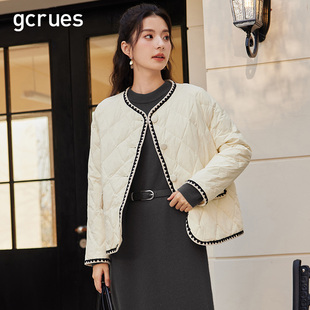 亮面宽松时尚 2024新款 外套 短款 gcrues小香风外套鸭绒羽绒服女冬季