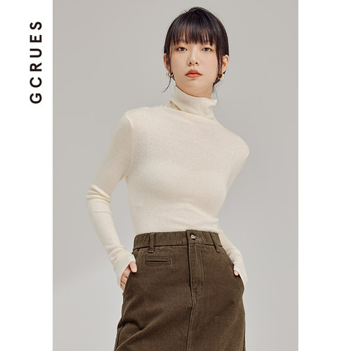 gcrues细羊毛外穿高领打底衫加厚新款长袖套头短款洋气女秋冬