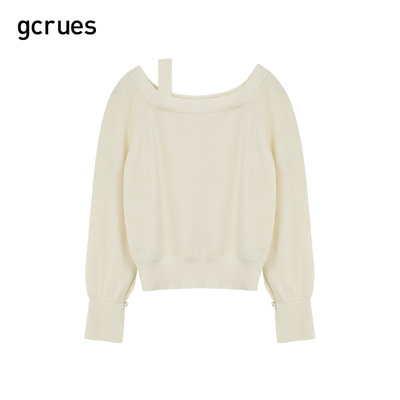 gcrues大领口露肩毛衣2024春秋新款设计感长袖针织毛衣外穿女春秋