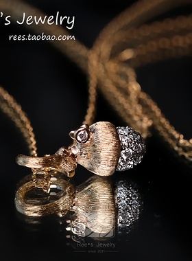 Rees.小松松。莫桑石非钻石 复古可爱14k18k黄金拉丝吊坠 圣诞