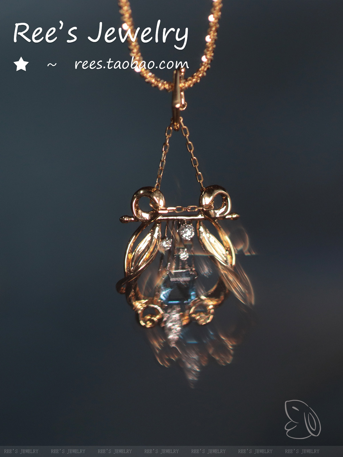 Ree原创 埃拉托之吻 圣玛利亚海蓝宝18K白金钻石吊坠项链多功能扣 - Product image 2