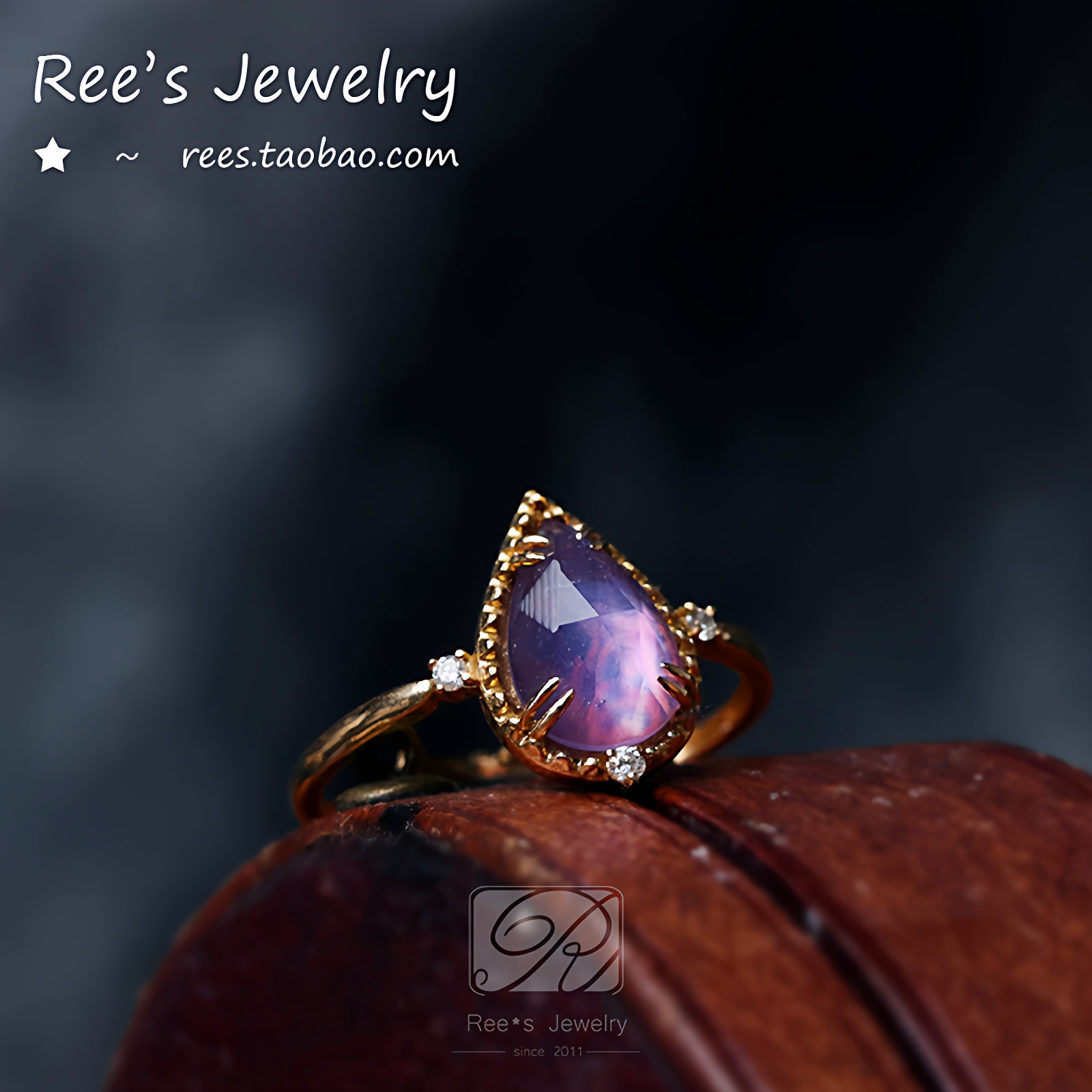 日本拼合天然炫彩宝石18k金戒指