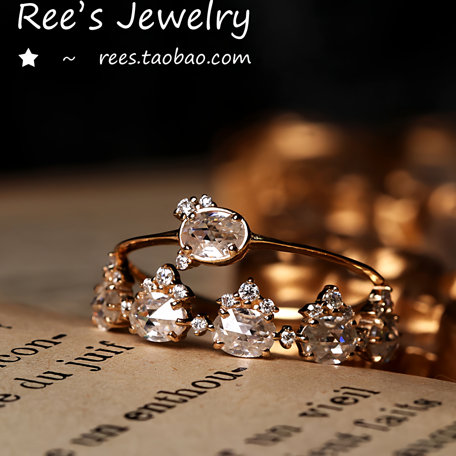 爱神超闪莫桑石钻石14k黄金戒指