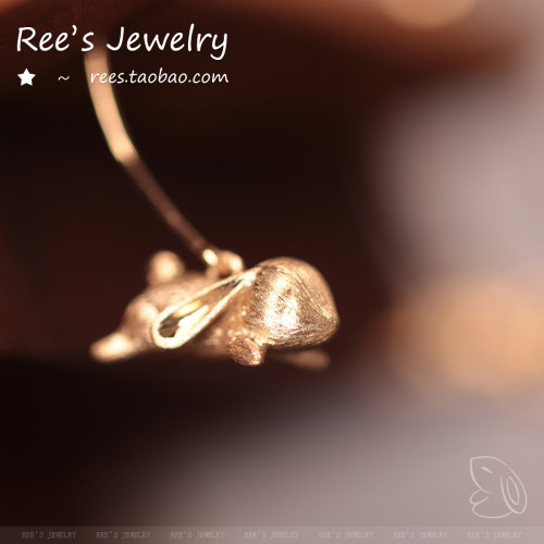 原创兔兔18K金素金耳环耳饰