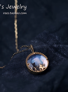 【Rees】漆夜之海。深海黑蝶贝天然白水晶18k黄金日系轻奢吊坠