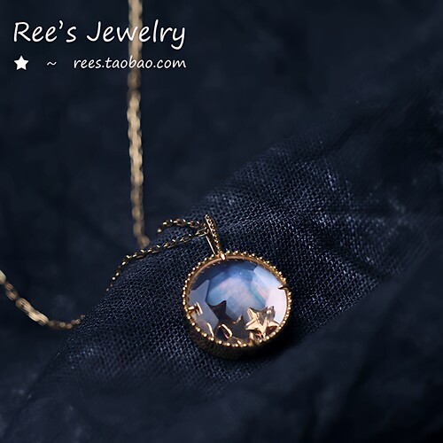 天然母贝水晶天日系18k黄金吊坠