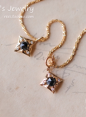 Ree.无他。天然黑色钻石/黑钻 18k黄金钻石吊坠 多功能扣中性项链