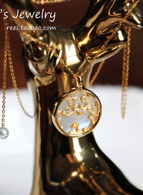 Rees你是我世界的最中心 母贝18k黄金地球轻奢钻石白金项链吊坠