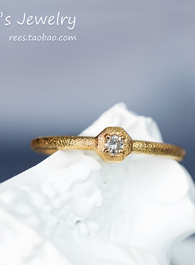 Ree写意。特殊闪沙工艺 轻奢18k黄金钻石 戒指 指环 日系简约叠戴