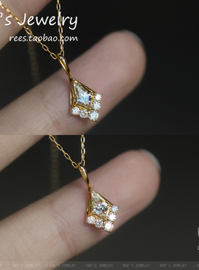 Ree原创 几何情诗 实验室培育钻18K黄金吊坠 轻奢ins风锁骨链项链