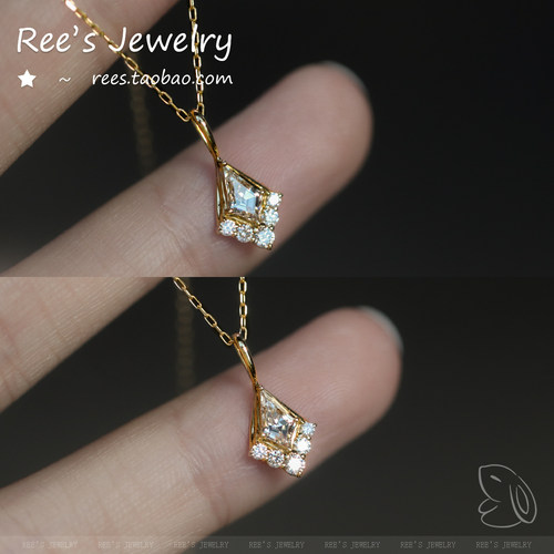 Ree原创 几何情诗 实验室培育钻18K黄金吊坠 轻奢ins风锁骨链项链