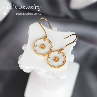 18k黄金镶钻石耳钉耳环法式 轻奢简约 天然白水晶 Ree晴雪