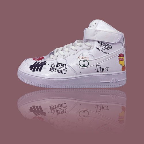AF1经典纯白高帮潮牌logo手绘DIY