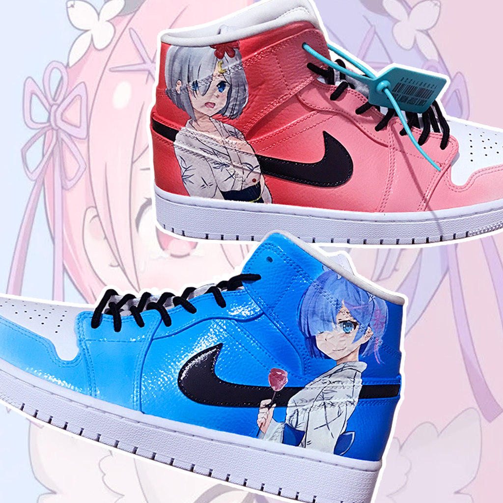 球鞋改色aj1手绘鞋子定制空军一号af1二次元动漫蕾姆拉姆diy彩绘