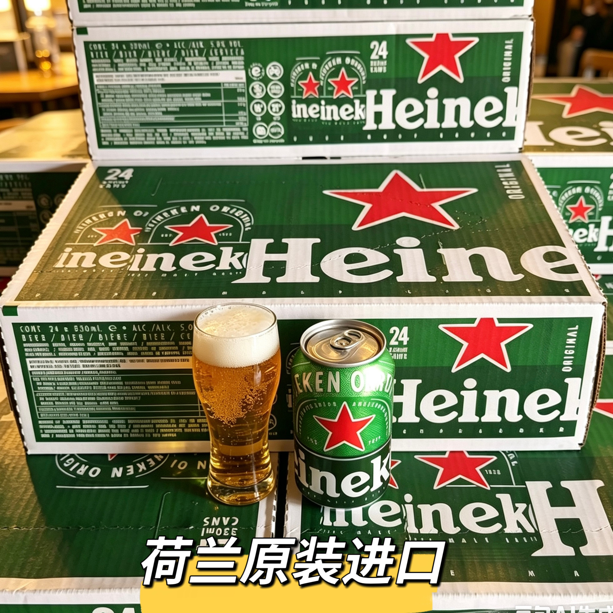 荷兰Heineken原装进口喜力啤酒330ml24罐喜力啤酒罐装整箱