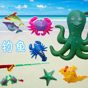 儿童钓鱼玩具磁性玩具塑料鱼小猫钓鱼磁铁立体鱼全浮不进水鱼散装