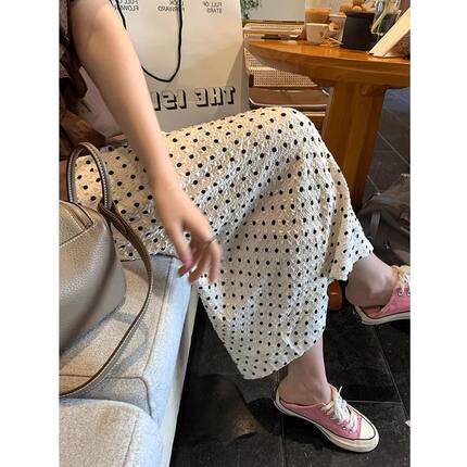 立体褶皱肌理感波点半身裙女夏韩版显瘦直筒长裙高腰包臀一步裙子